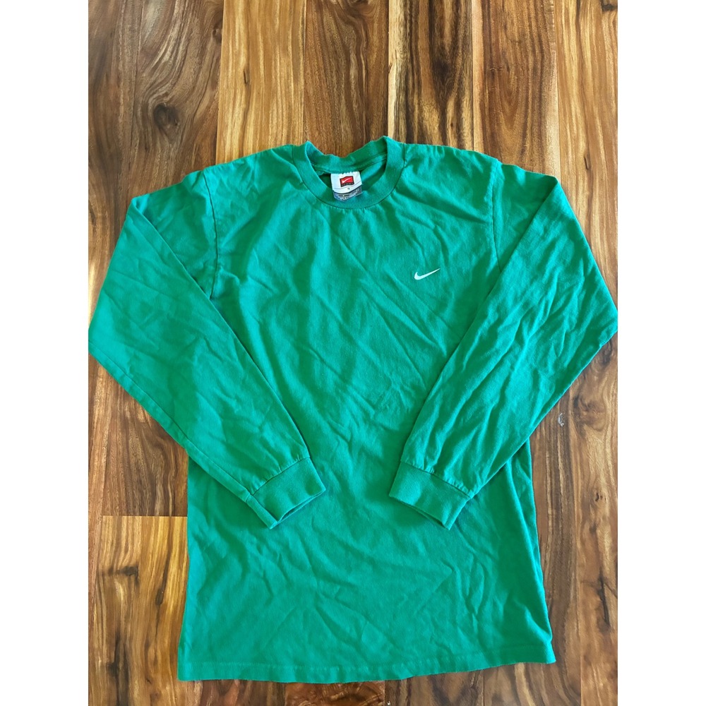 Nike Team Mens Small Green Long Sleeve Swoosh T-Shirt Cotton Crewneck 0168‎
